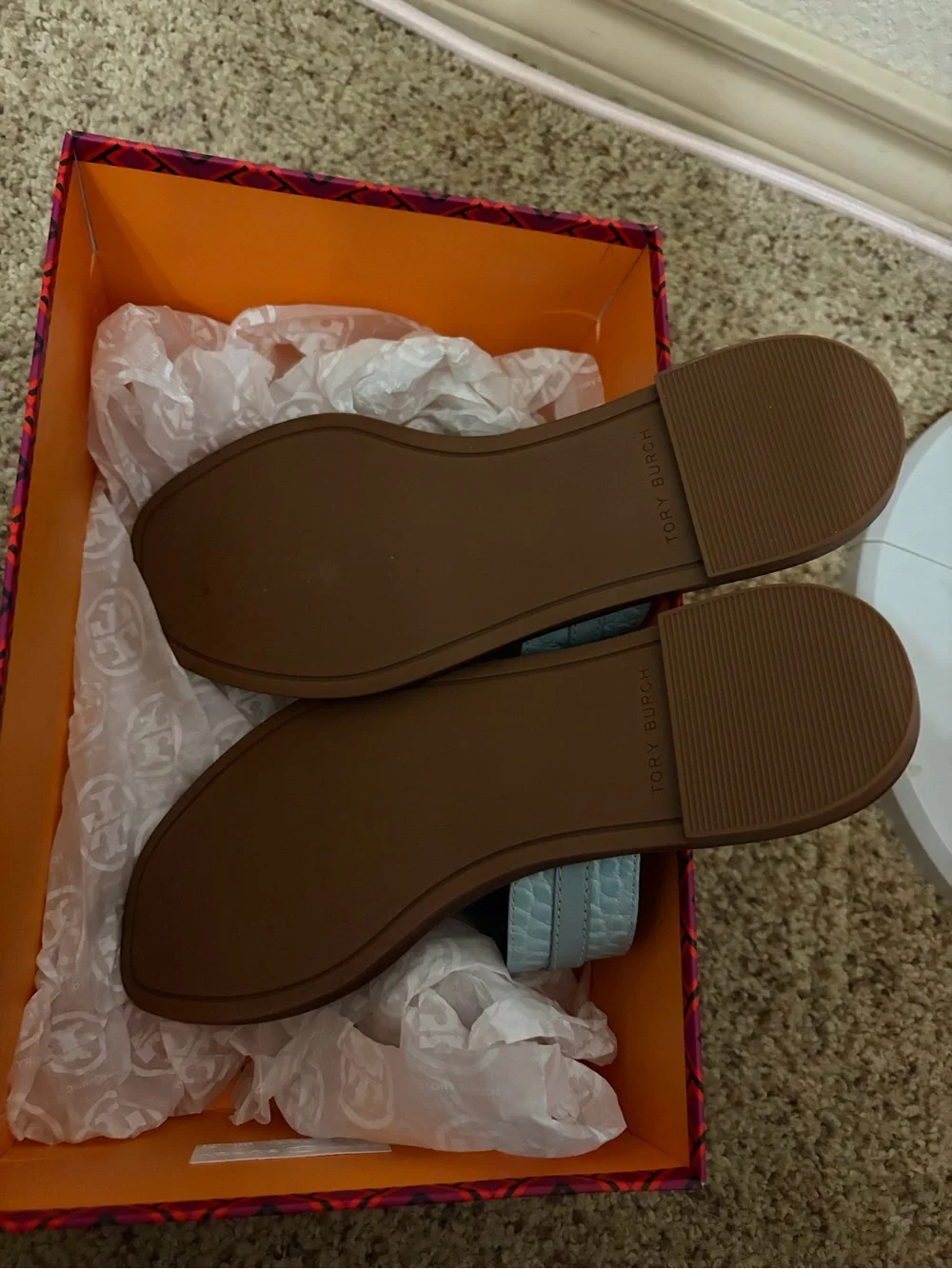 Tory Burch Pale Blue Croc-Embossed Thong Sandals